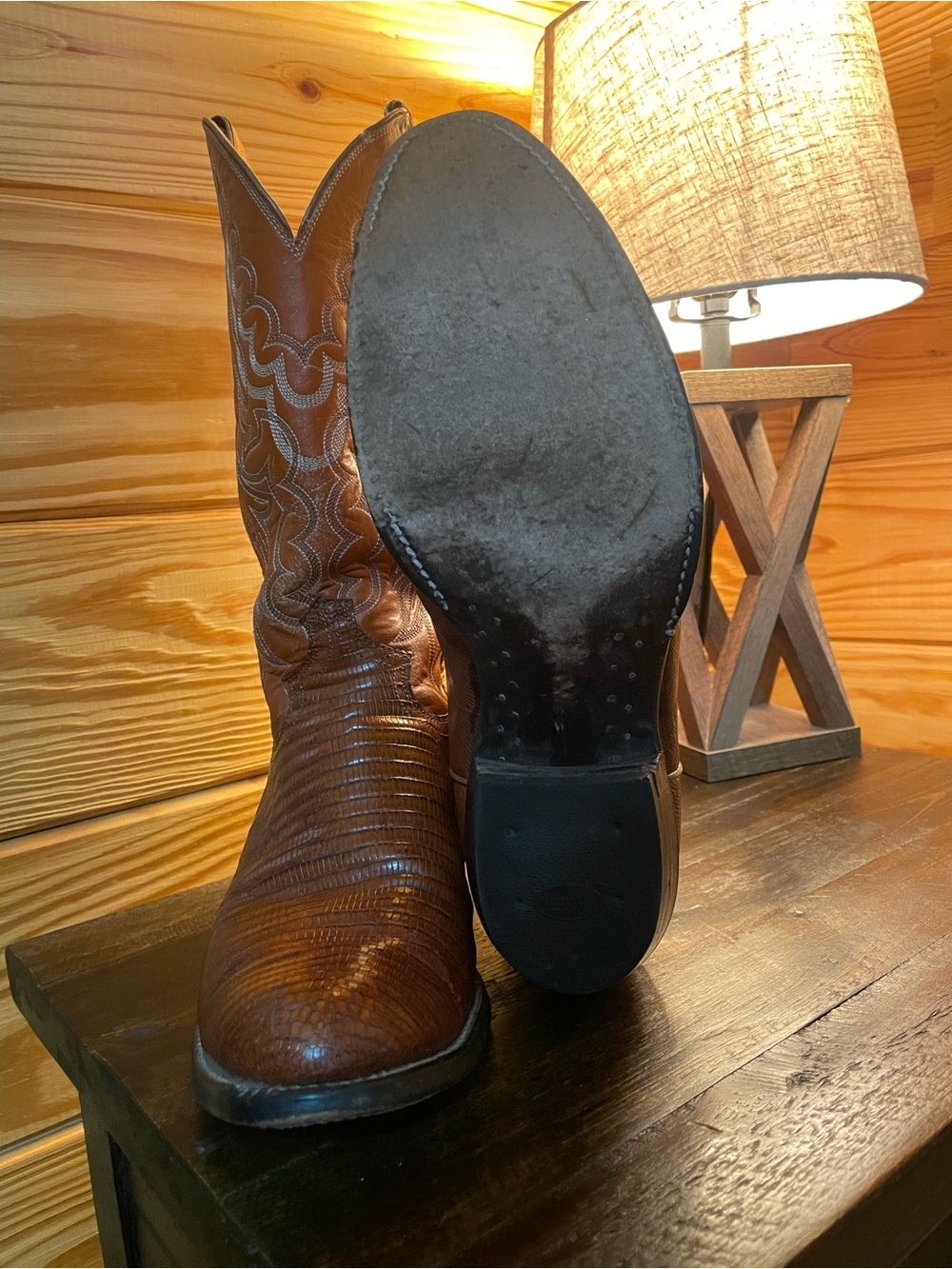 Men’s Justin Lizard’s / Size 10D / Beautiful Burnt Orange / Western Cowboy Boots - Picture 4 of 6